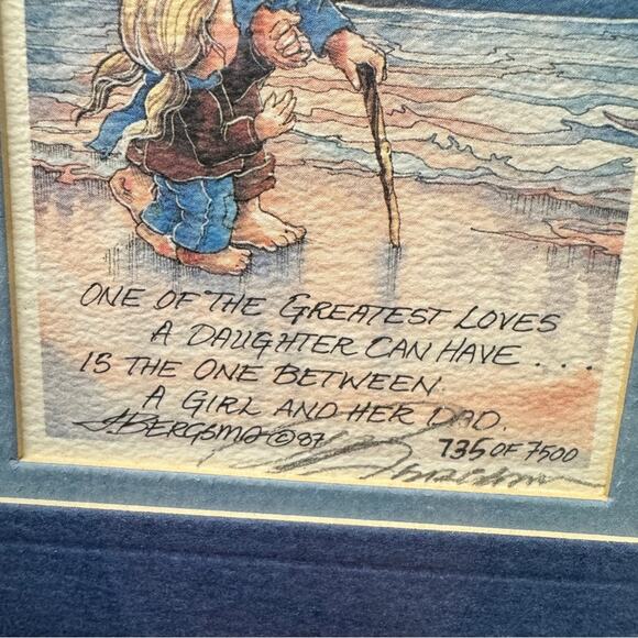 Jody Bergsma Signed Numbered Girl And Dad Print Wood Framed 6x8 Vintage 80s Art - Picture 6 of 8